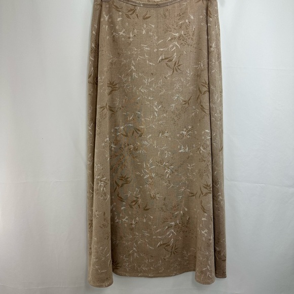 Jones New York Beige Floral Linen Blend Lined Skirt Petite 10 Classic Flare Long - Picture 2 of 8